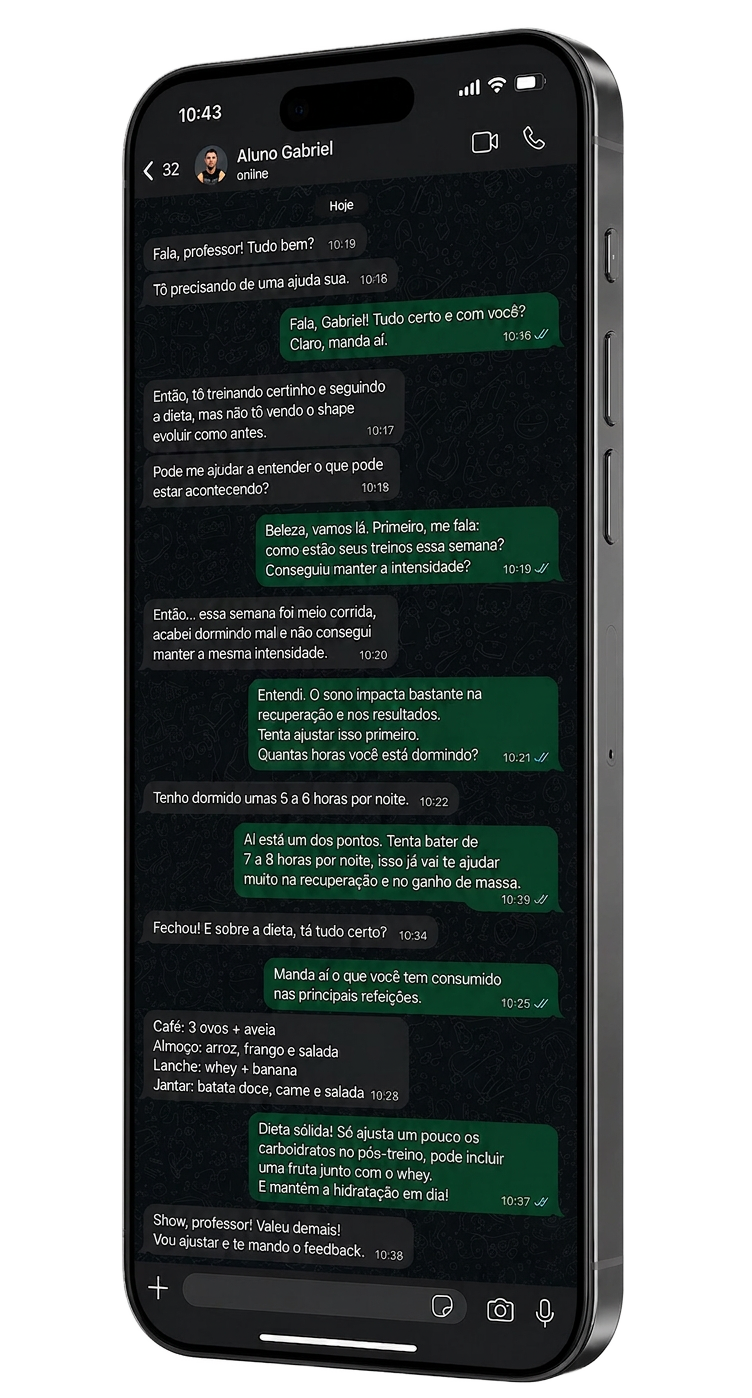 Conversa de suporte via WhatsApp em iPhone